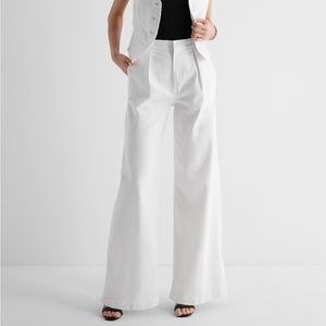 Express Super High Waisted White Baggy Pleated Wide Leg Jeans
